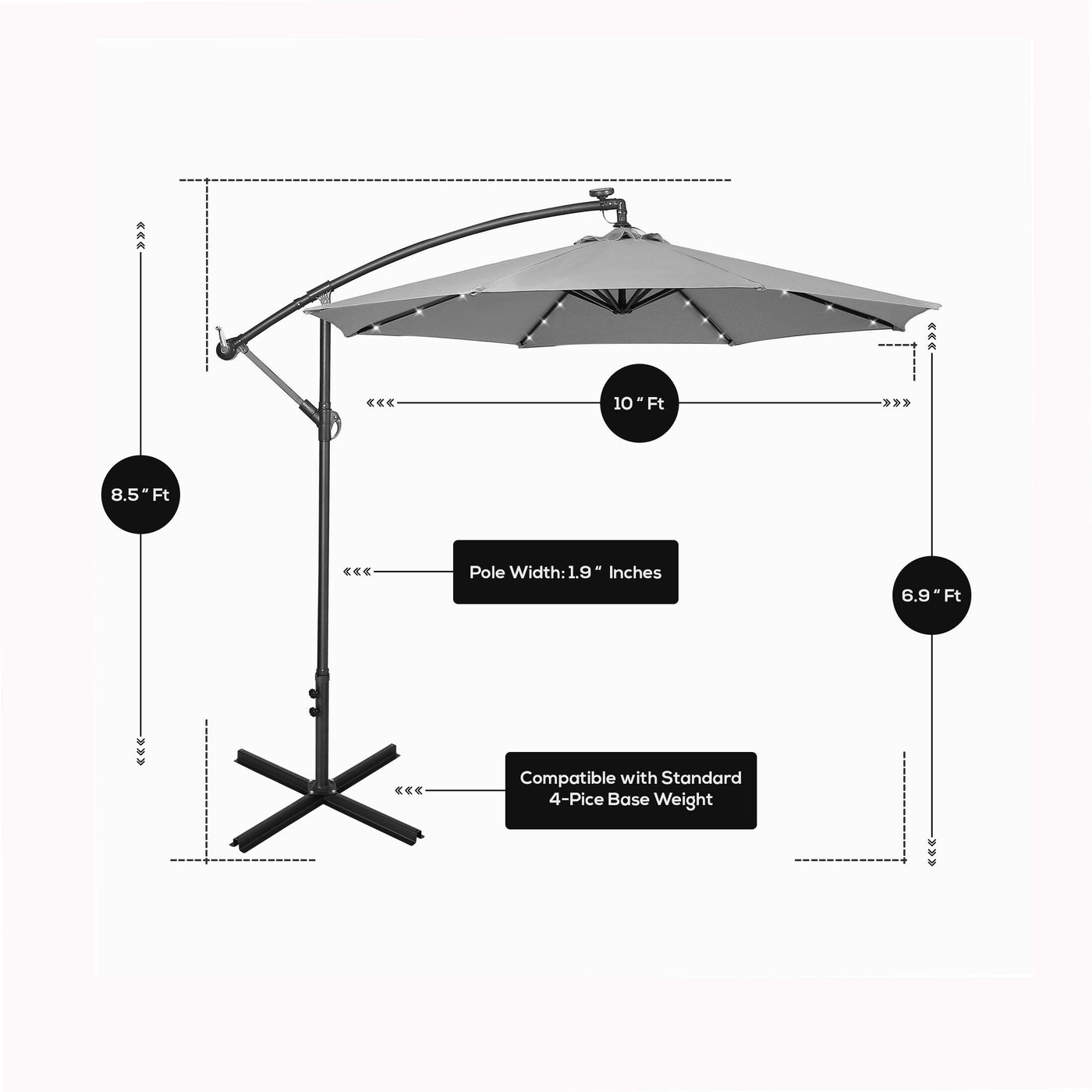 10 Ft. Solar Power Lighted Patio Umbrella with Base Stand