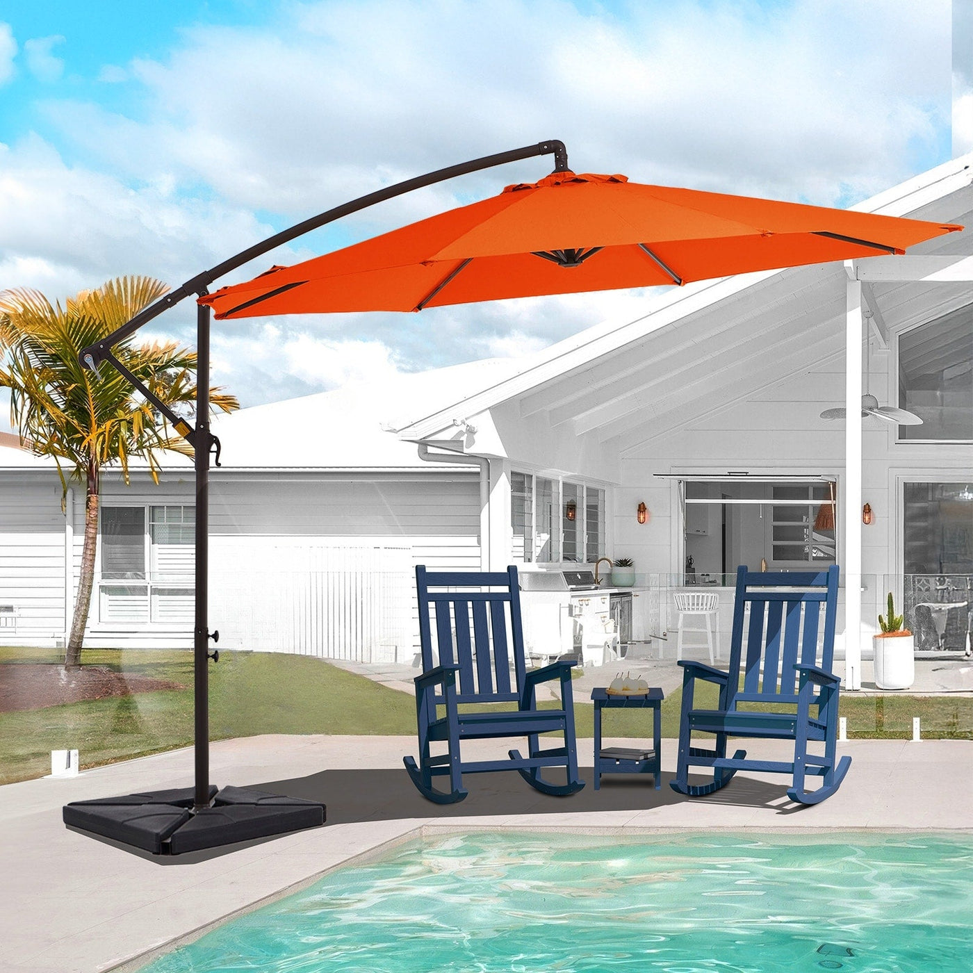 10 ft Steel Crank-lift Cantilever Umbrella With Weighted Base