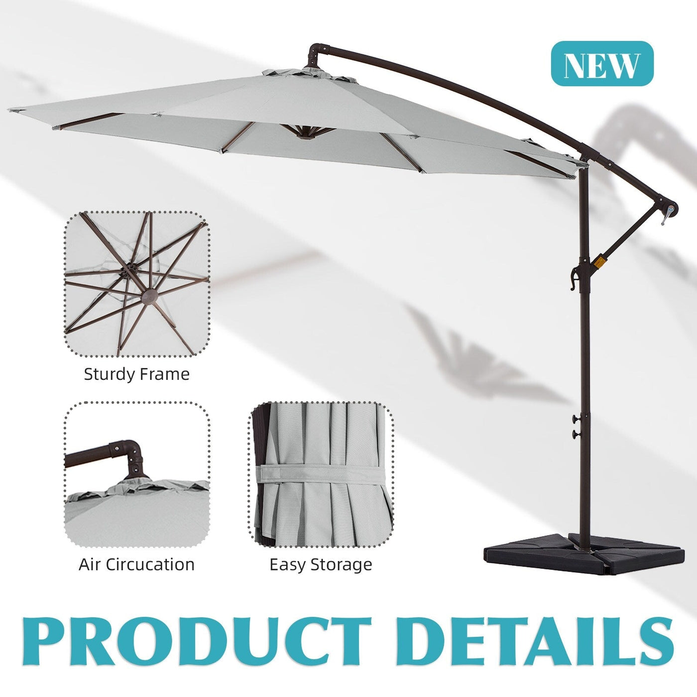 10 ft Steel Crank-lift Cantilever Umbrella With Weighted Base