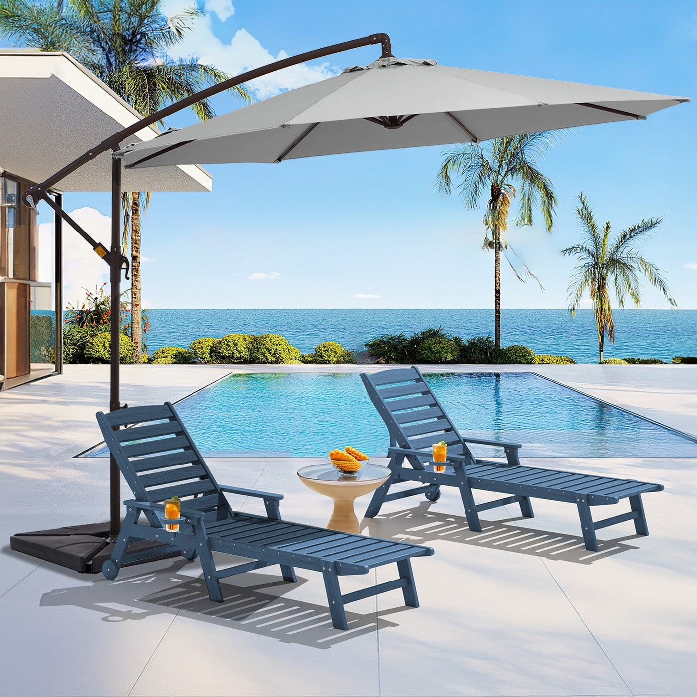 10 ft Steel Crank-lift Cantilever Umbrella With Weighted Base