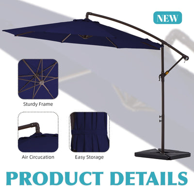 10 ft Steel Crank-lift Cantilever Umbrella With Weighted Base