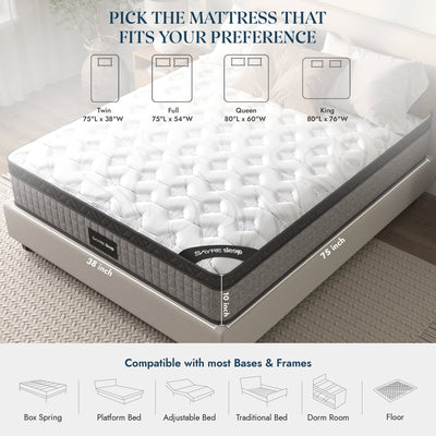 Assembled in USA - 10 Diamond Hybrid Mattress Pocket Coil and Cool Gel Memory Foam