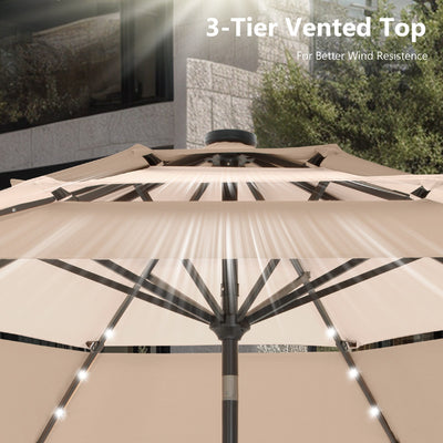 MAISON ARTS 10ft 3 Tier Auto-tilt Patio Umbrella Outdoor Double Vented Umbrella with LED Lights