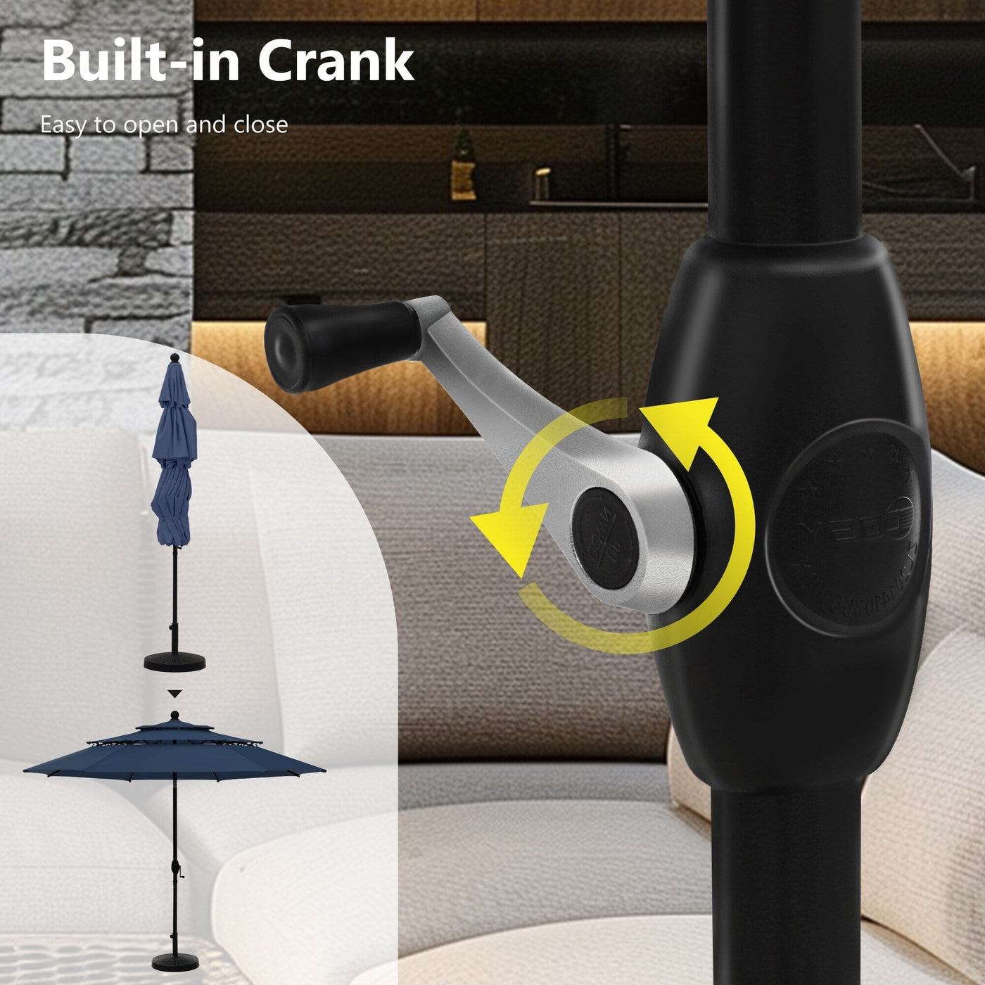 MAISON ARTS 10ft 3 Tier Auto-tilt Patio Umbrella Outdoor Double Vented Umbrella with LED Lights