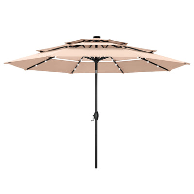 MAISON ARTS 10ft 3 Tier Auto-tilt Patio Umbrella Outdoor Double Vented Umbrella with LED Lights