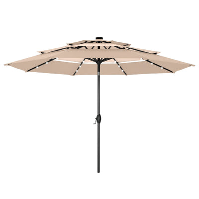 MAISON ARTS 10ft 3 Tier Auto-tilt Patio Umbrella Outdoor Double Vented Umbrella with LED Lights