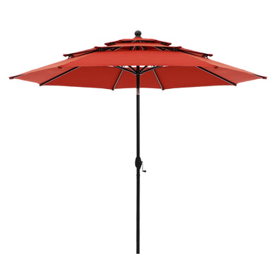 MAISON ARTS 10ft 3 Tier Auto-tilt Patio Umbrella Outdoor Double Vented Umbrella with LED Lights