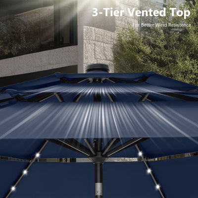 MAISON ARTS 10ft 3 Tier Auto-tilt Patio Umbrella Outdoor Double Vented Umbrella with LED Lights