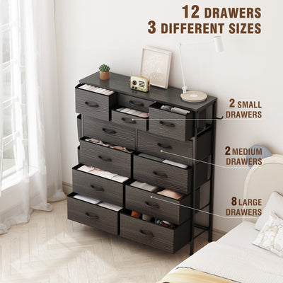 12 Drawer Dresser Fabric Tall Dressers for Bedroom Chest of Drawers