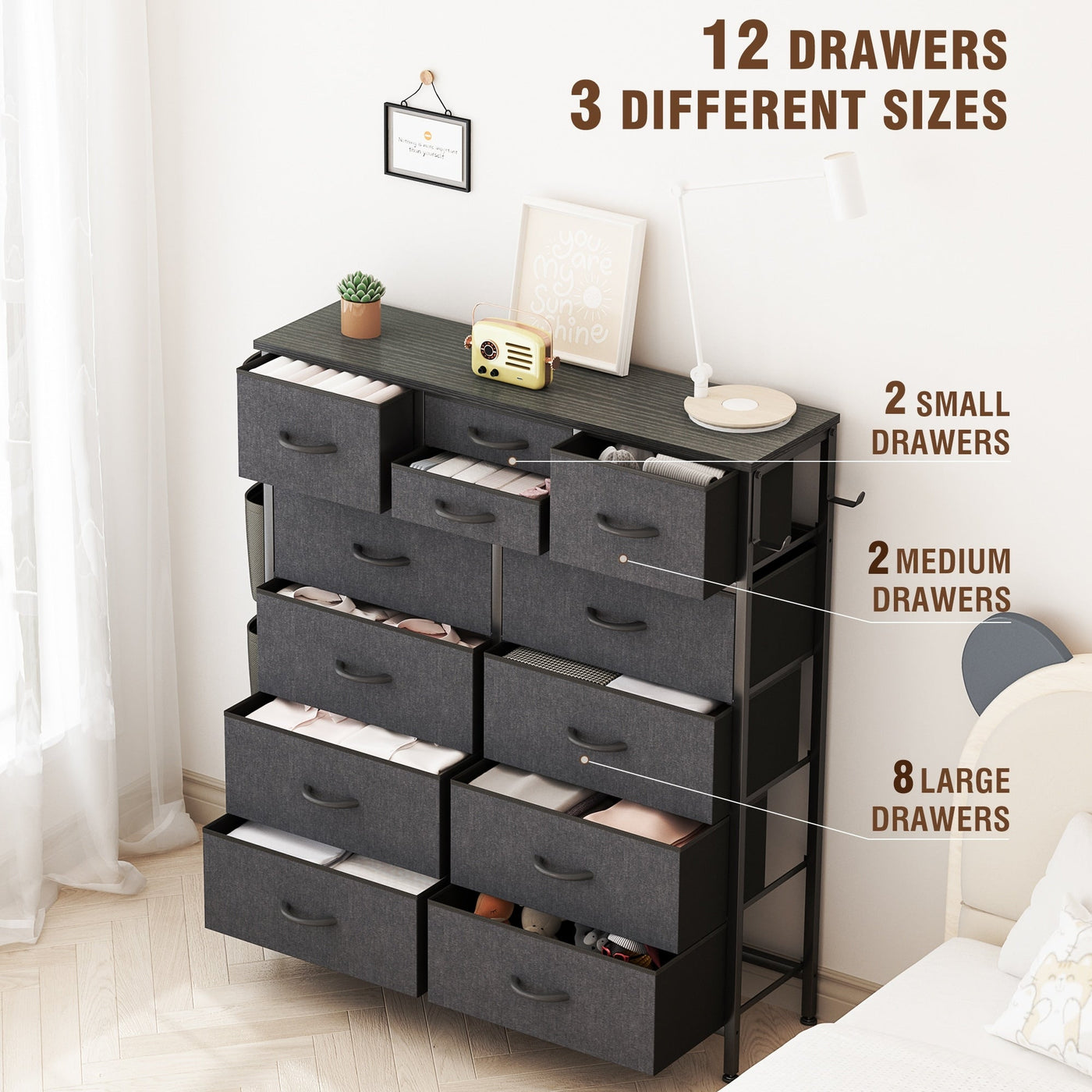 12 Drawer Dresser Fabric Tall Dressers for Bedroom Chest of Drawers
