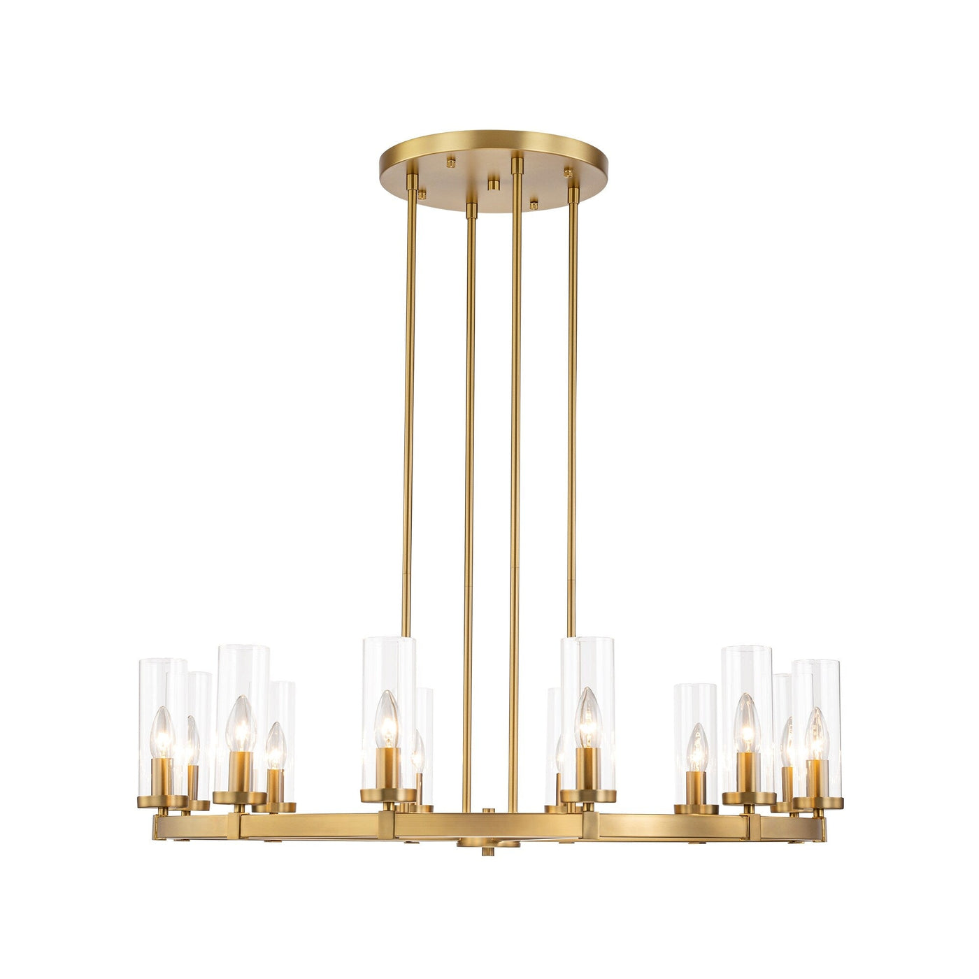 12-Light Mid-Century Modern Cylinder Clear Glass Wagon Wheel Chandelier Gold/Black Large Chandelier