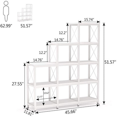 12 Shelves Ladder Bookshelf, Industrial Corner Bookshelf