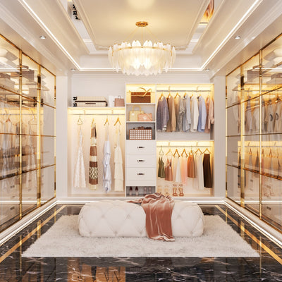 Rackcog 120'' Adjustable Closet Organizer with Drawers, Closet System with DIY Shelves for Reach-in and Walk-in Closet