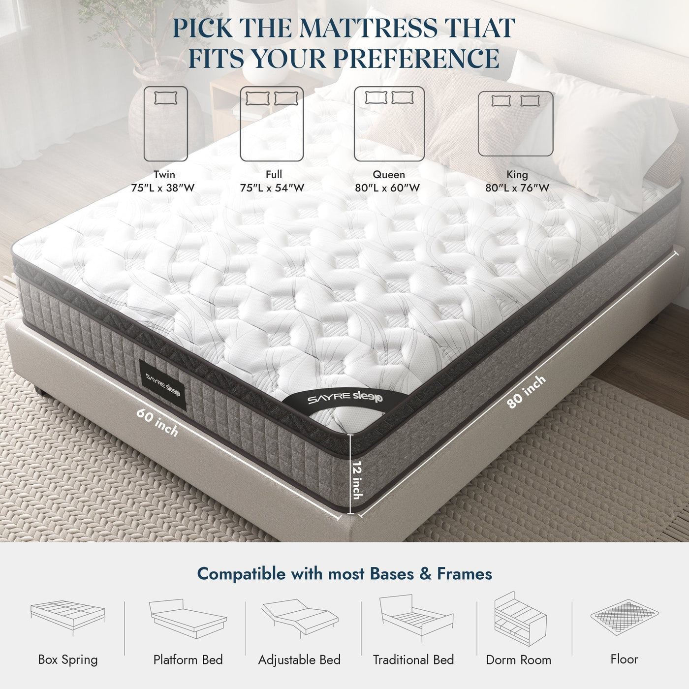 Assembled in USA - 12 Diamond Hybrid Mattress Pocket Coil and Cool Gel Memory Foam
