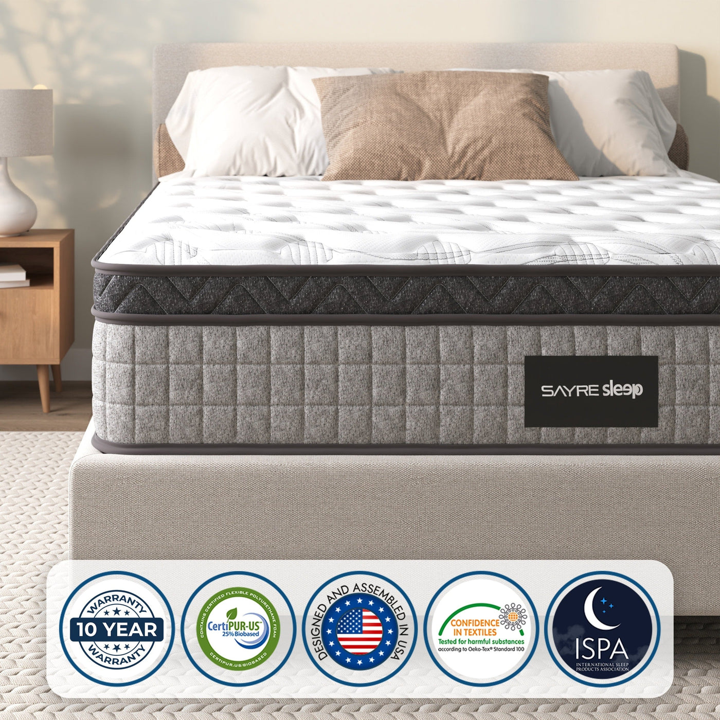 Assembled in USA - 12 Diamond Hybrid Mattress Pocket Coil and Cool Gel Memory Foam