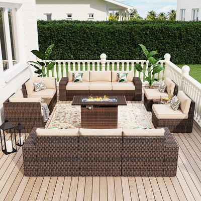 13 Pieces Patio Furniture Set with 44Fire Pit Table