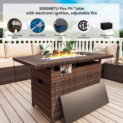 13 Pieces Patio Furniture Set with 44Fire Pit Table