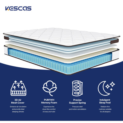 14 Inches Mattress, Memory Foam and Pocketed Spring Hybrid Mattress,Medium Firmness Mattress,Queen and King Size Optional