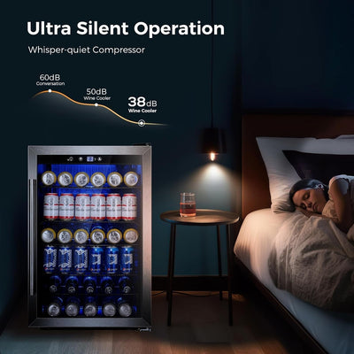 145 Can Beverage Refrigerator, 4.4Cu.Ft. Mini Fridge with Glass Door for Soda, Beer, Wine – Clear Front for Home, Office, or Bar