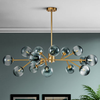 15-Light Modern Linear Sputnik Kitchen Island Light Branch Cluster Glass Globe Bubble Chandelier