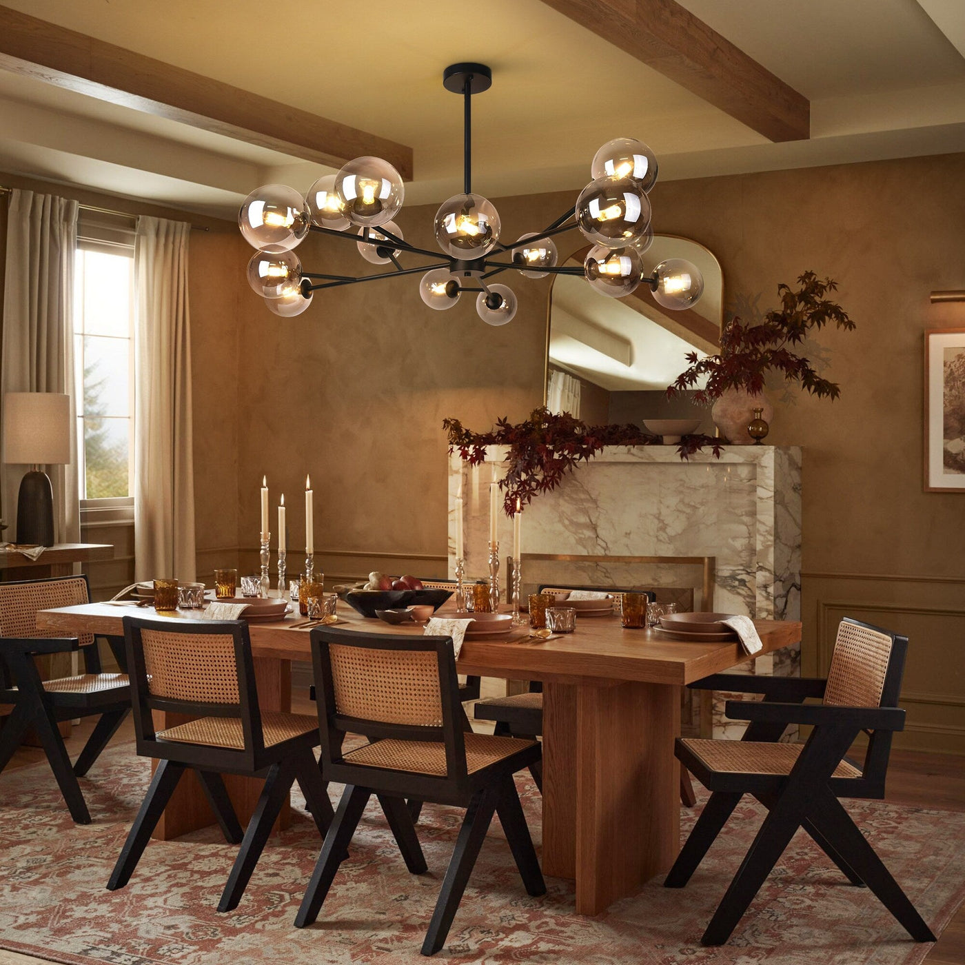 15-Light Modern Linear Sputnik Kitchen Island Light Branch Cluster Glass Globe Bubble Chandelier