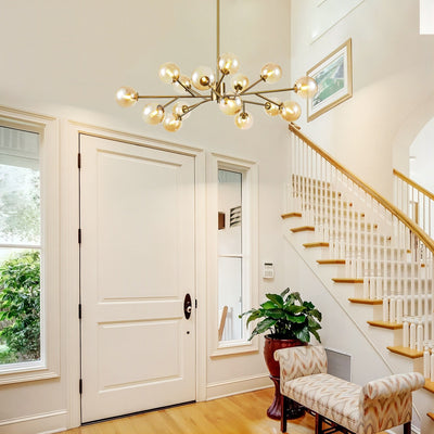 15-Light Modern Linear Sputnik Kitchen Island Light Branch Cluster Glass Globe Bubble Chandelier