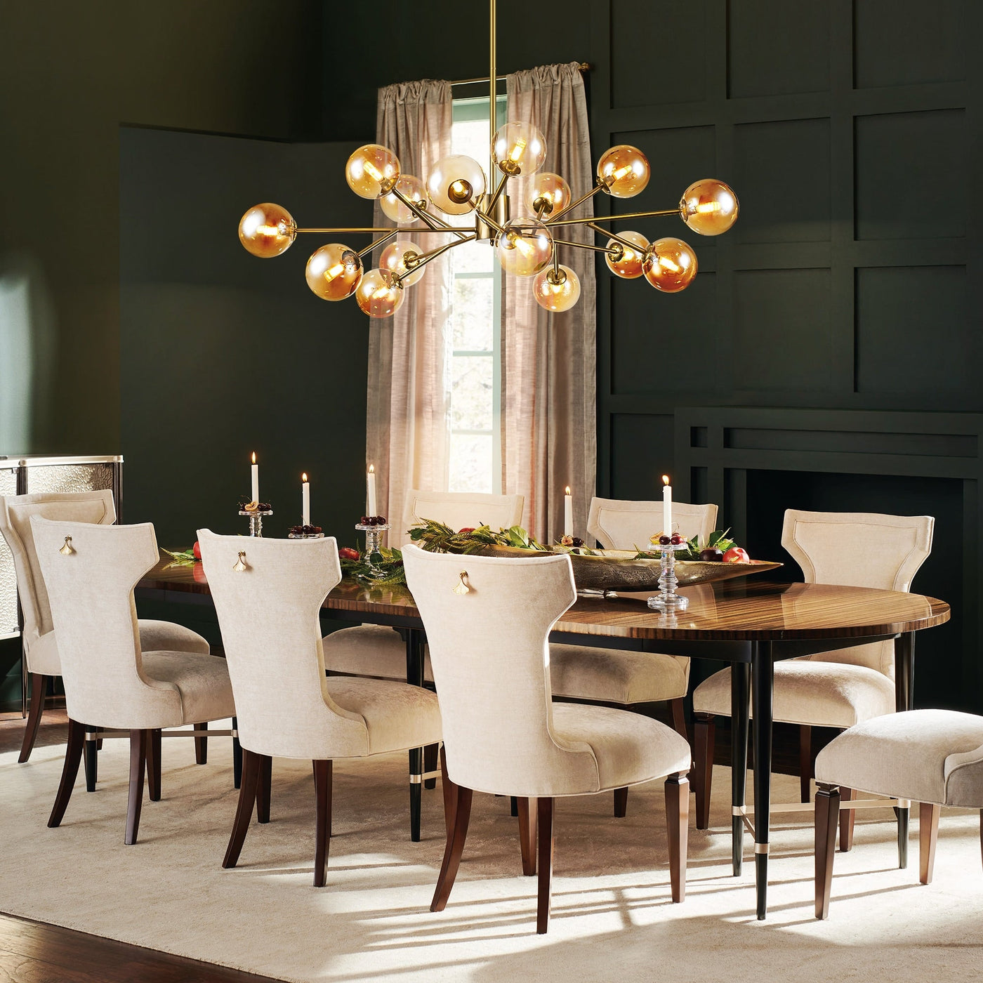 15-Light Modern Linear Sputnik Kitchen Island Light Branch Cluster Glass Globe Bubble Chandelier