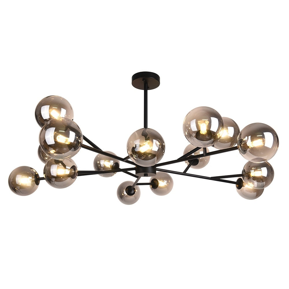 15-Light Modern Linear Sputnik Kitchen Island Light Branch Cluster Glass Globe Bubble Chandelier
