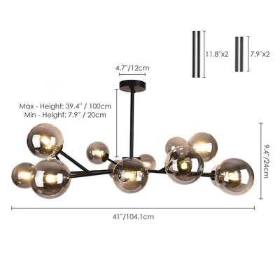 15-Light Modern Linear Sputnik Kitchen Island Light Branch Cluster Glass Globe Bubble Chandelier