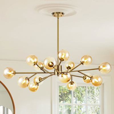 15-Light Modern Linear Sputnik Kitchen Island Light Branch Cluster Glass Globe Bubble Chandelier