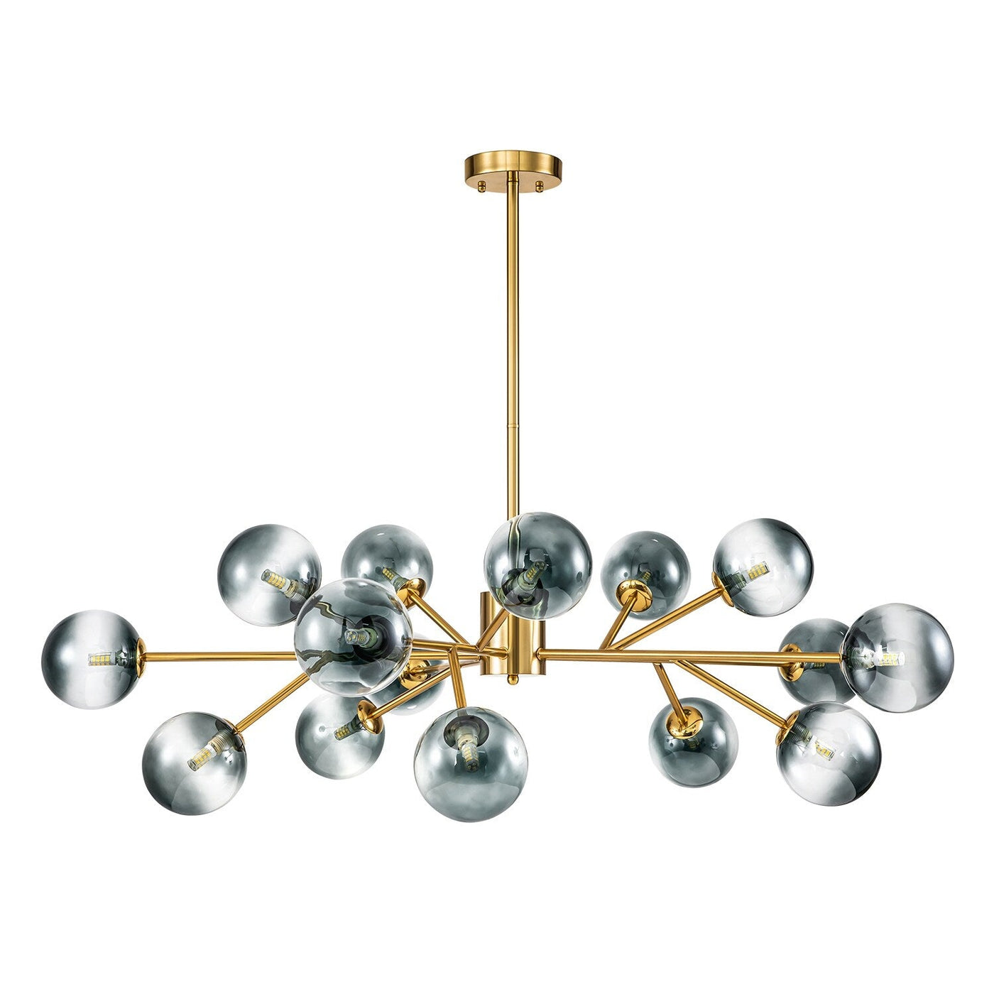 15-Light Modern Linear Sputnik Kitchen Island Light Branch Cluster Glass Globe Bubble Chandelier