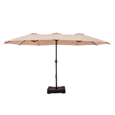 15-foot Rectangular Crank Double-sided Outdoor Market Umbrella Solar LED Lighted Patio Umbrella with Base Included