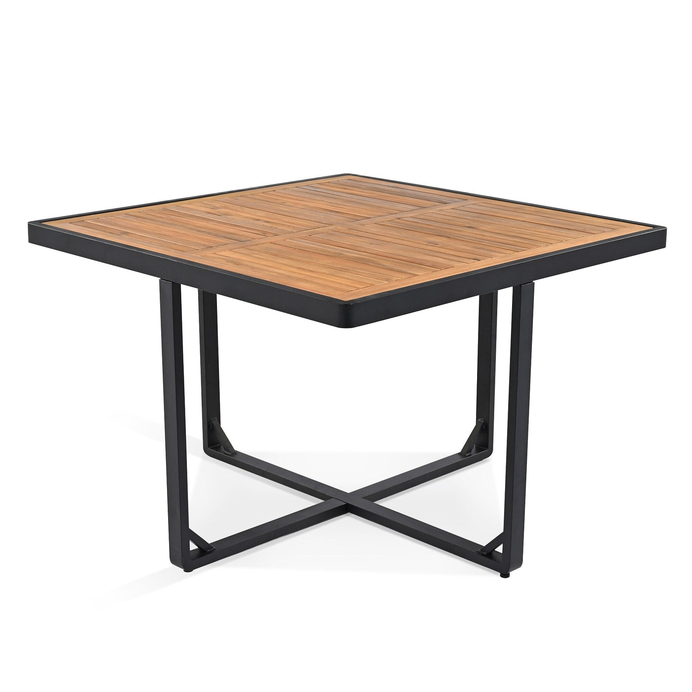 18-Pieces Acacia Wood Patio Dining Set, 8 Cushioned Chairs & 8 Ottomans & 2 Square Table