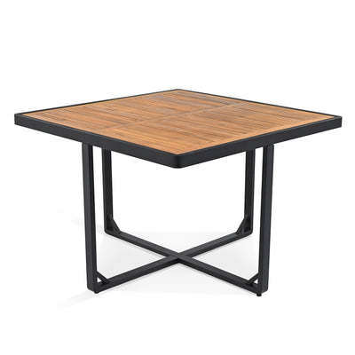 18-Pieces Acacia Wood Patio Dining Set, 8 Cushioned Chairs & 8 Ottomans & 2 Square Table