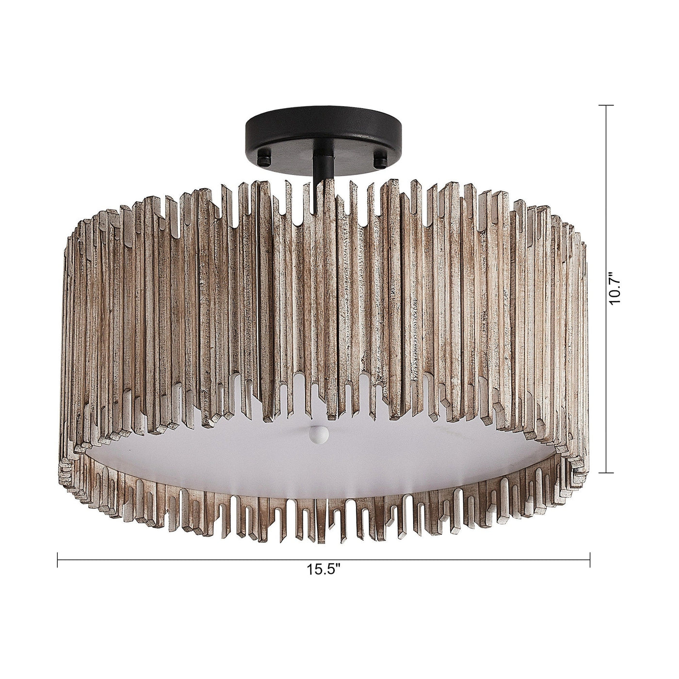 Distressed White 3-Light Wood Drum Semi-Flush Mount Ceiling Light