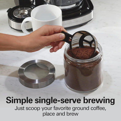 2-Way 12-Cup Coffee Maker & Single Serve, Glass Carafe, Auto Pause & Pour, Black