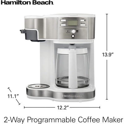 2-Way 12-Cup Coffee Maker & Single Serve, Glass Carafe, Auto Pause & Pour, White