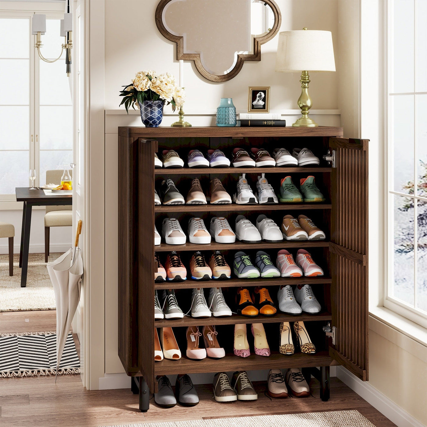 24 Pairs Shoe Storage Cabinet with Door for Entryway Living Room