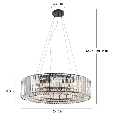 24.8 in. 8-Light Farmhouse Chandelier, Crystal Chandelier, Drum Chandelier for Dining Room Living Room Bedroom Kitchen