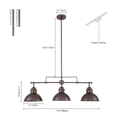 3-Light Industrial Farmhouse Dome Pendant Metal Linear Kitchen Island Pendant Light Oil Rubbed Bronze Finish