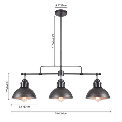 3-Light Industrial Farmhouse Dome Pendant Metal Linear Kitchen Island Pendant Light Oil Rubbed Bronze Finish