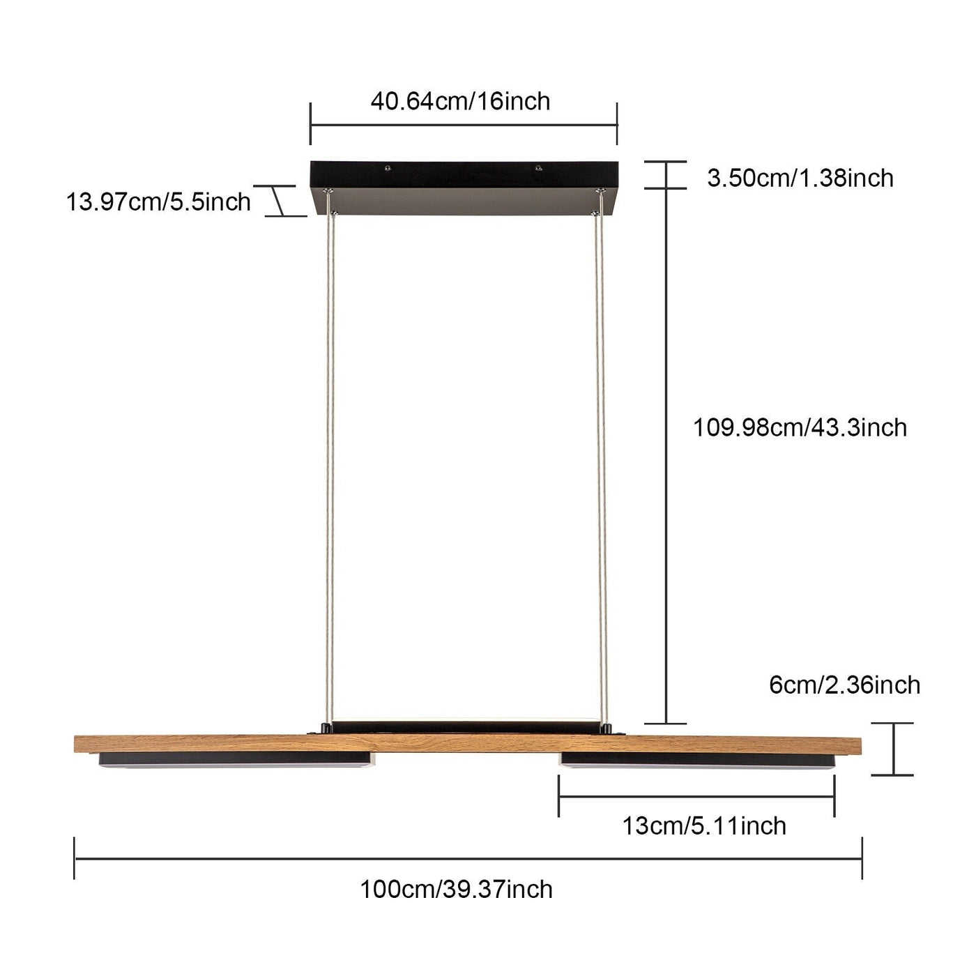 3/5-Light Integrated LED Linear Wood Chandelier Kitchen Island Pendant Light