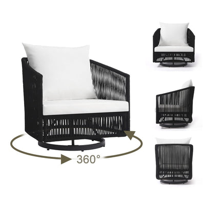 3-Piece Outdoor Swivel Lounge Chair Set Barrel Chairs for Backyard