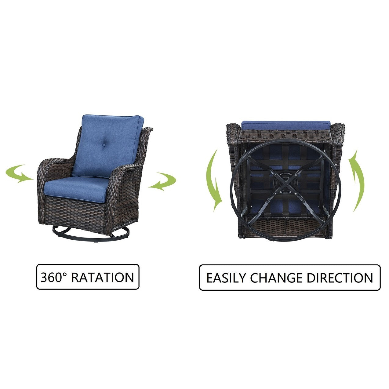 Gymojoy 3 Piece Outdoor Wicker Swivel Rocker with Cushion & Table