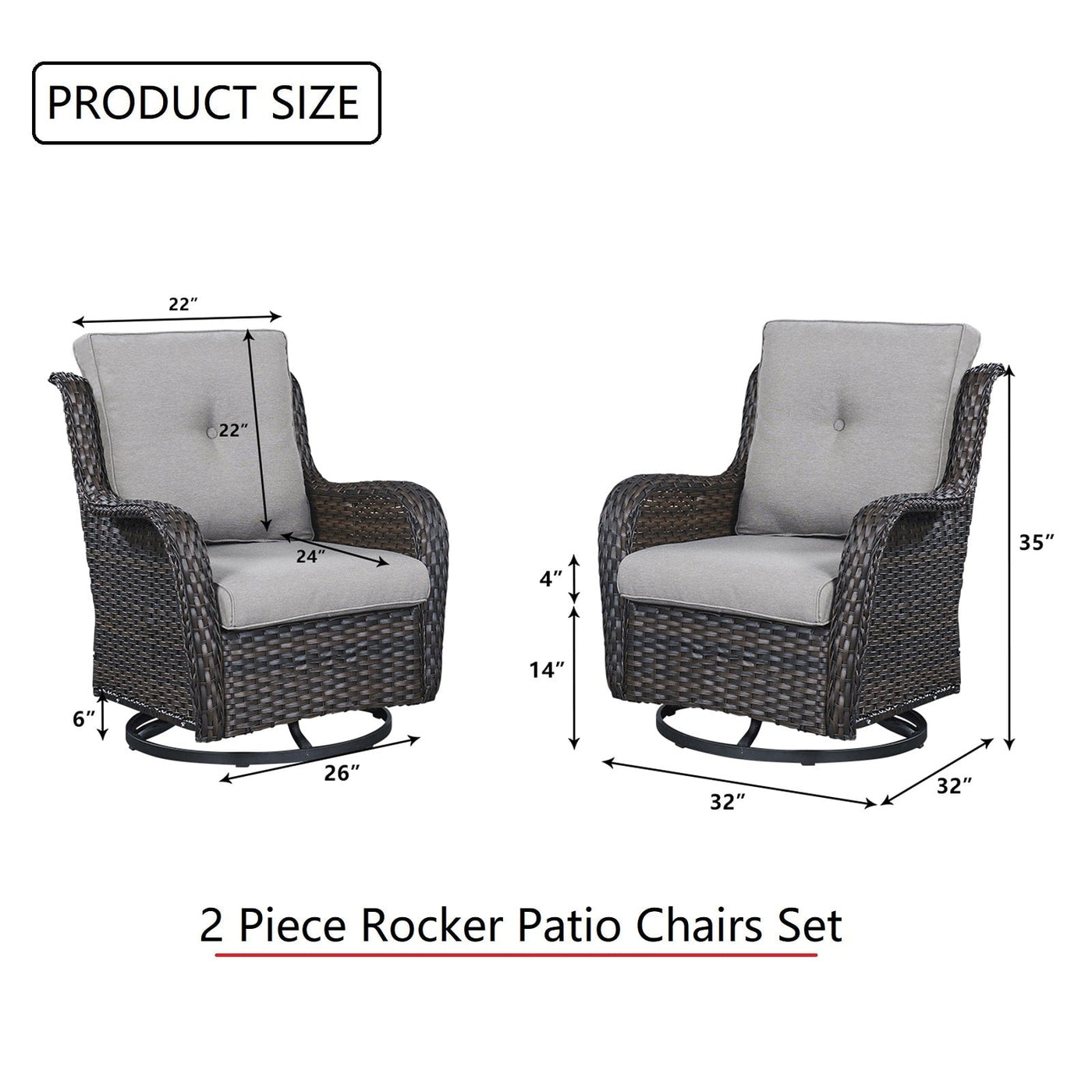 Gymojoy 3 Piece Outdoor Wicker Swivel Rocker with Cushion & Table