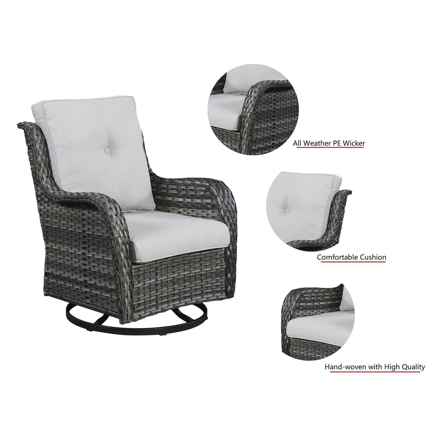 Gymojoy 3 Piece Outdoor Wicker Swivel Rocker with Cushion & Table