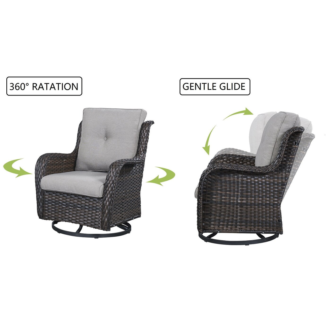 Gymojoy 3 Piece Outdoor Wicker Swivel Rocker with Cushion & Table