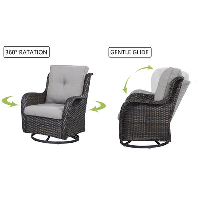 Gymojoy 3 Piece Outdoor Wicker Swivel Rocker with Cushion & Table