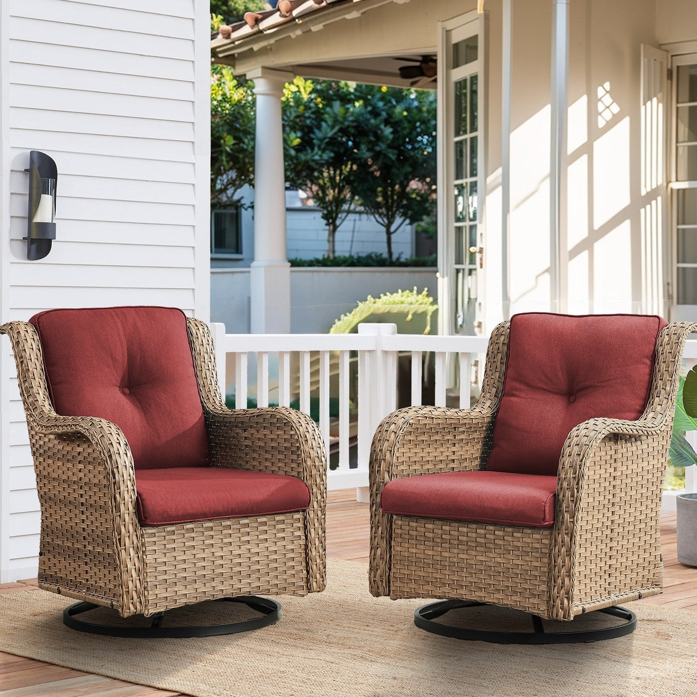 Gymojoy 3 Piece Outdoor Wicker Swivel Rocker with Cushion & Table