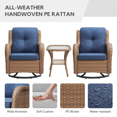 Gymojoy 3 Piece Outdoor Wicker Swivel Rocker with Cushion & Table